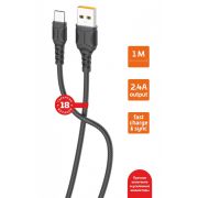 USB кабель шт.USB (A) - шт.Type-C 1м, 2,4A, ПВХ, черный GP06T «GoPower»