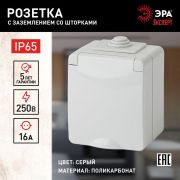 Розетка 1-м ОП Эра Эксперт 11-2602-03 16А IP65 250В 2P+E защ. шторки сер. Эра Б0035990