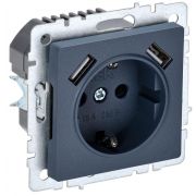 Розетка BRITE РЮш10-1-БрМ 16А с USB A+A 2.1А с заземл. защ. шторки маренго IEK BR-R14-16-U21-D21-K35