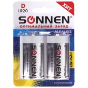 Батарейка D (R20) SONNEN,комплект 2 шт., alkaline, в блистере, 1,5 В,
